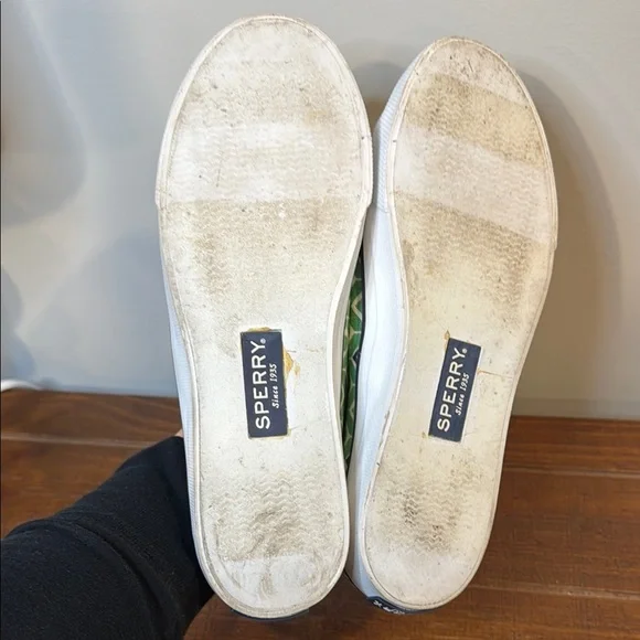 Women’s Sperry Topsider with memory foam green white and blue sneakers size 7.5m - Picture 7 of 8